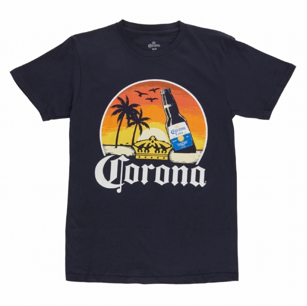 Corona Sunset Men's Black Short Sleeve T-shirt 100% Cotton Casual Graphic XLarge